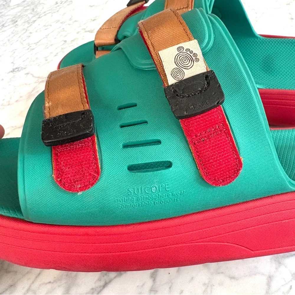 Suicoke Urich Slide Sandals Rubber Platform Adjustable Green Red Womens Size 11 - Picture 8 of 9